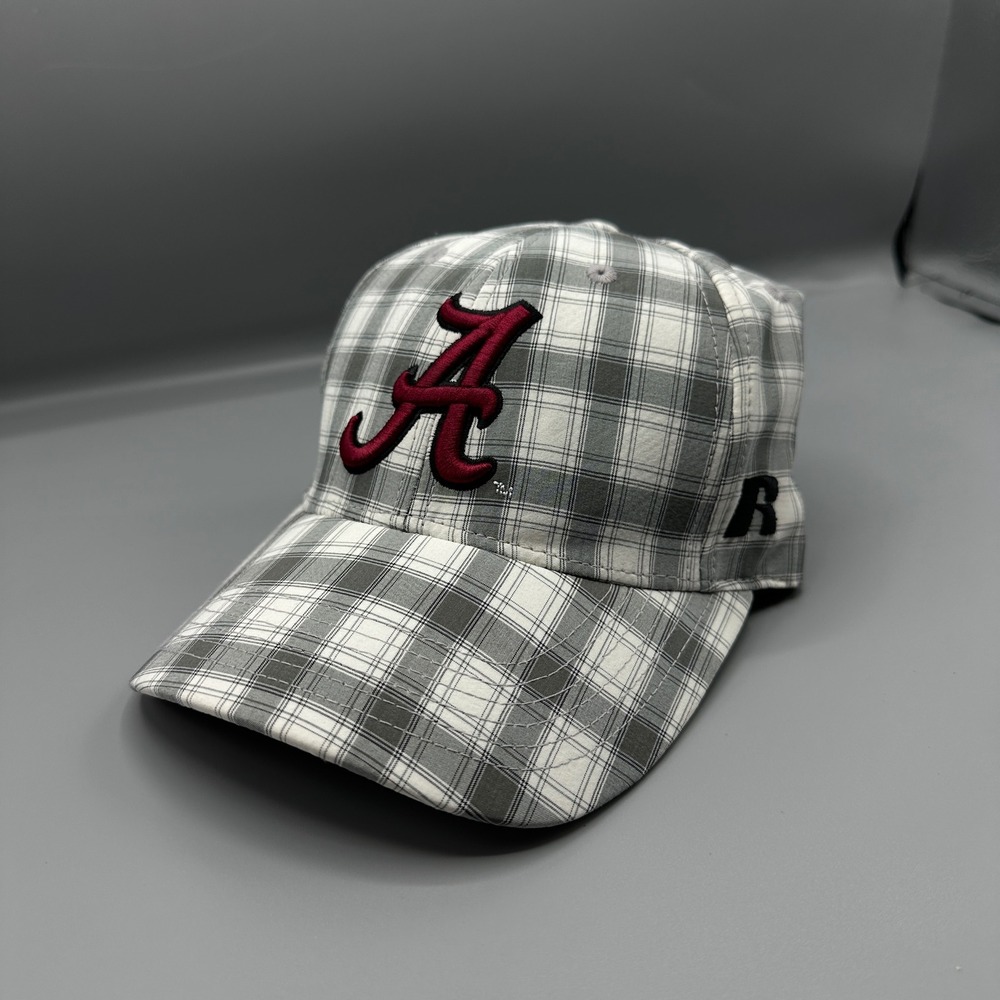 Russell Athletic Alabama Crimson Tide Plaid Hat Mens Grey Crimson Strapback Cap